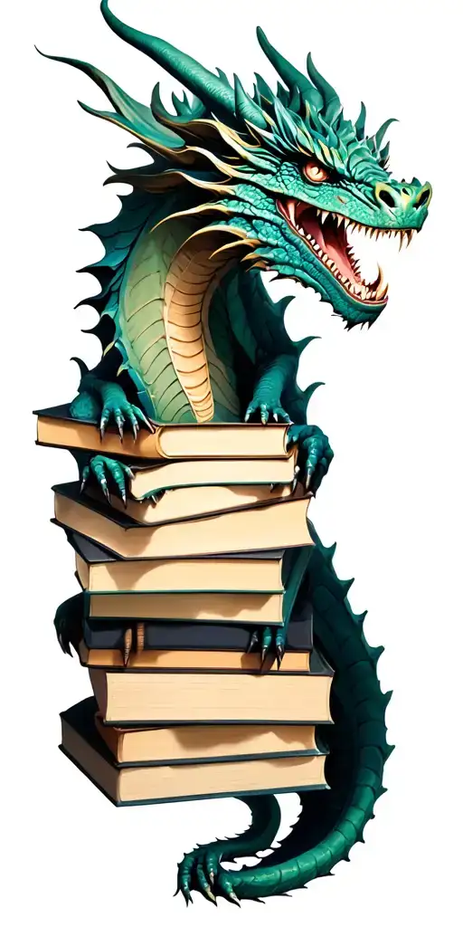 Pile Of Books Were A Dragon Emerges From The Pages