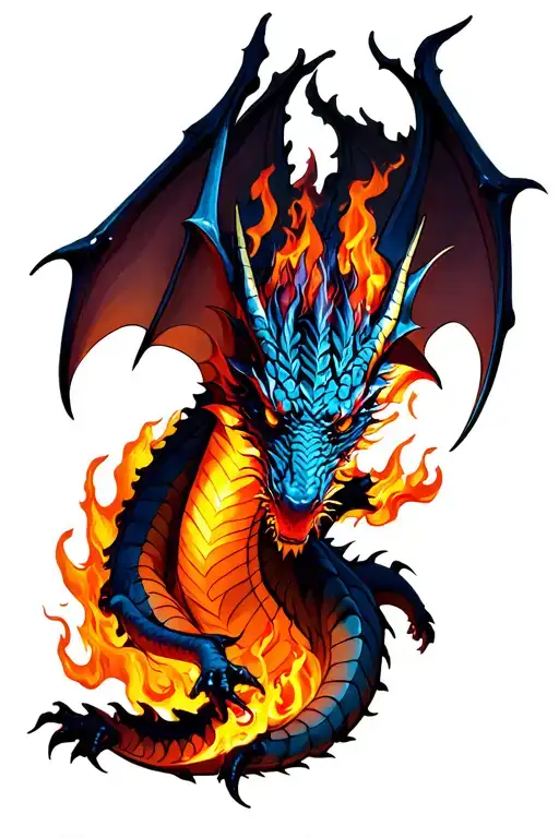 Fantasy Dragon Emerging From Flames