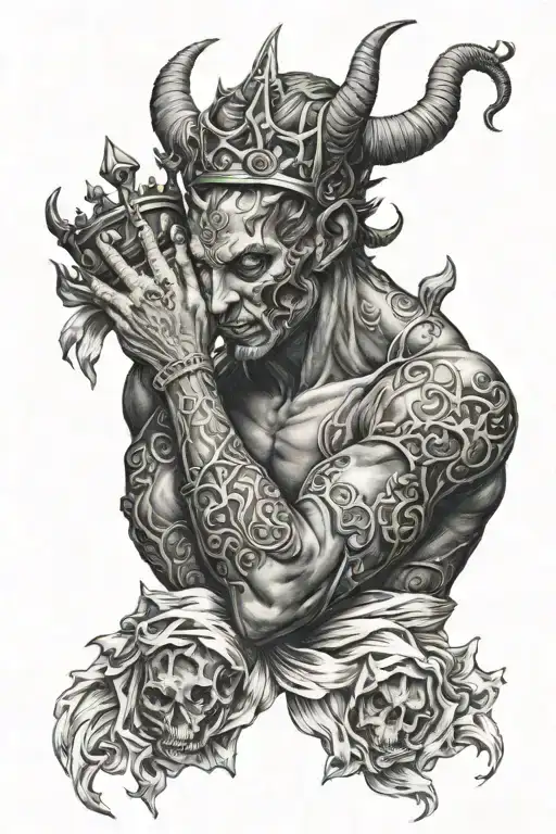 Devil Praying To God Holding A Crown In His Hand