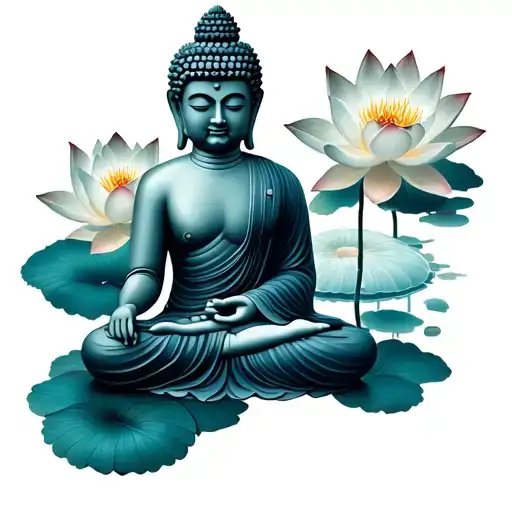 Buddah And Lotus Flower And Meditation