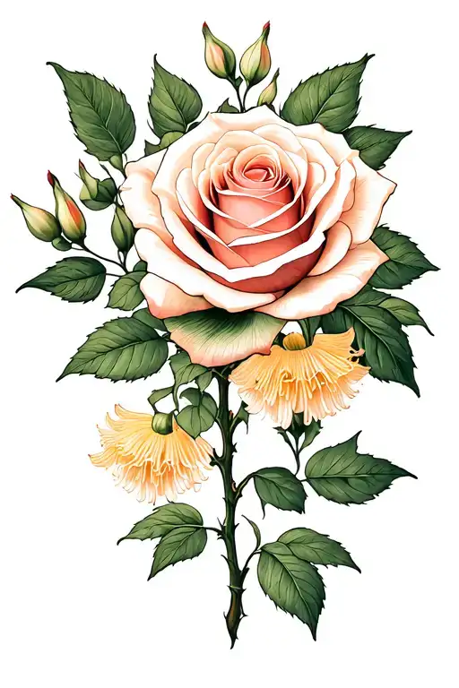 Rose And Honeysuckle Growing