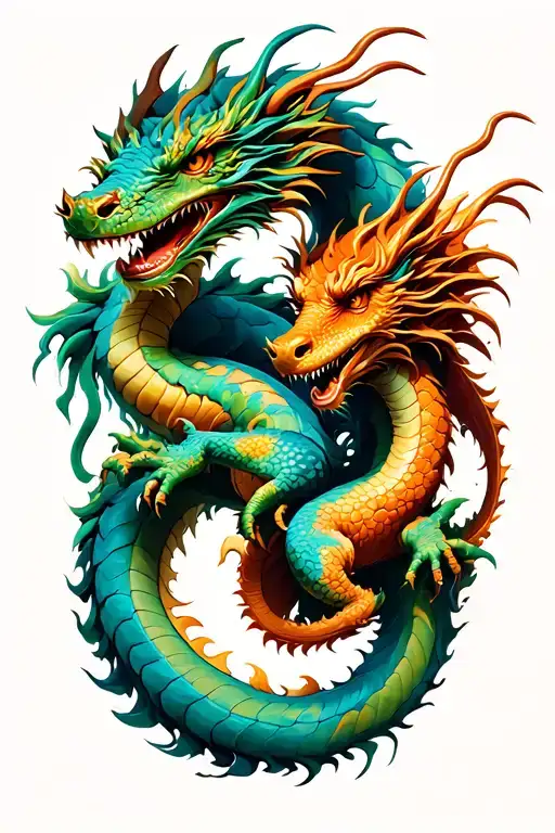 Earth Dragon And Wood Dragon Intertwined Representing The Client's Birth Year