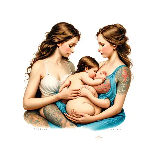 Woman Breastfeeding Two Children In The Breast Love Love Strength