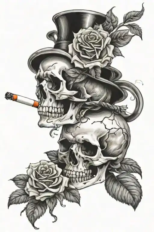 Smoking Skull And Rose Intertwined