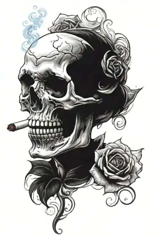 Smoking Skull And Rose