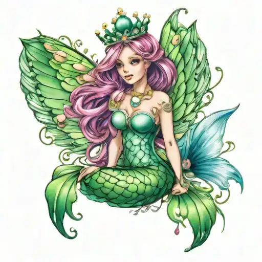 Winx Club Flora Wings With Crown Above And Mermaid Tail