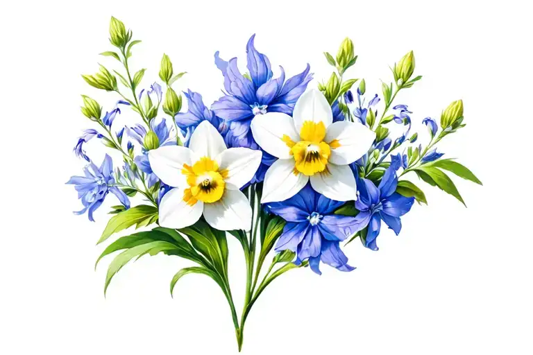 Birth Flower Larkspur And Narcissict