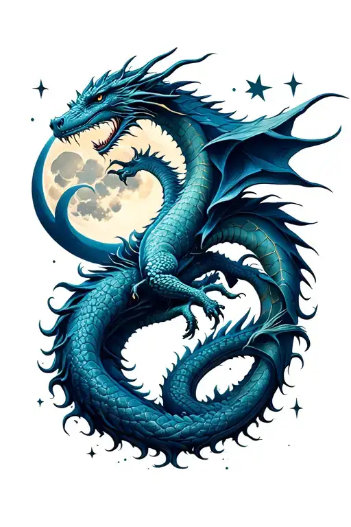 Tree Of Life With A Dragon Under The Moon And Stars