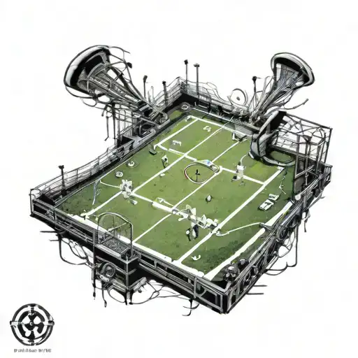 An Intricate Design Of A Lacrosse Field With Gaming Symbols Hidden Within