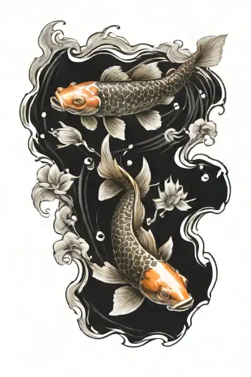 Koi Fish Swimming Upstream