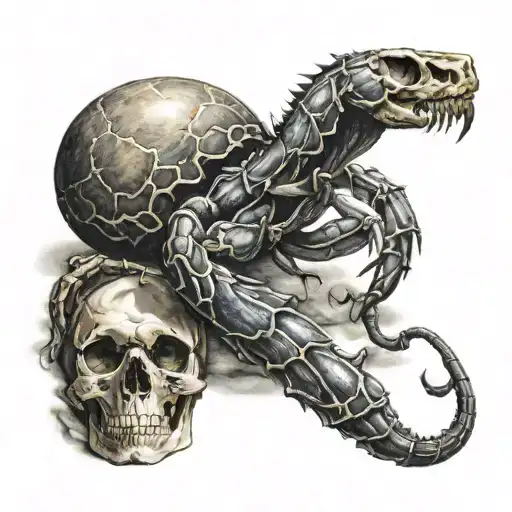 A Scorpion Holding A Skull With Its Tail Up