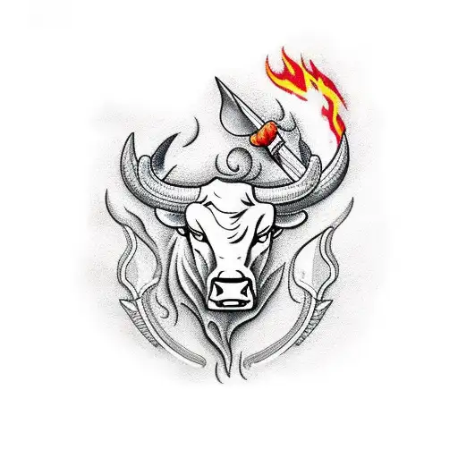Bull With Flames With A Fire Axe