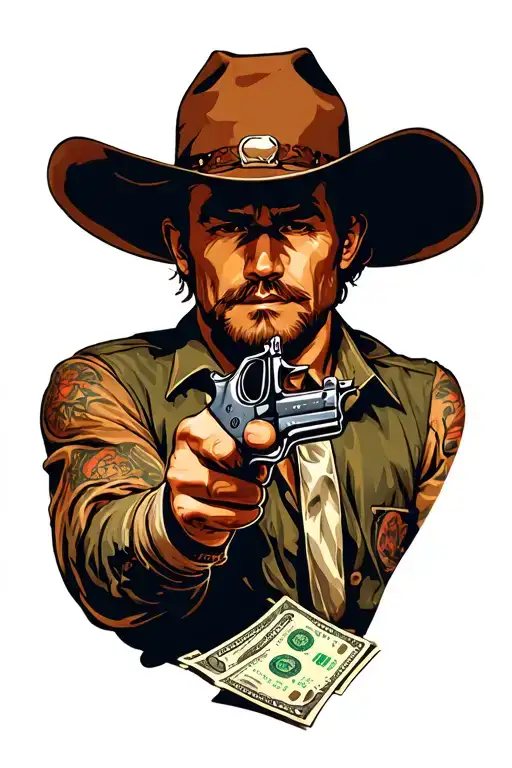 Cowboy Western Realism With Gun And Money