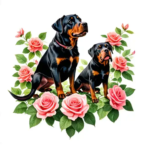 Rottweiler Dog Family Tree Colored Roses Growing
