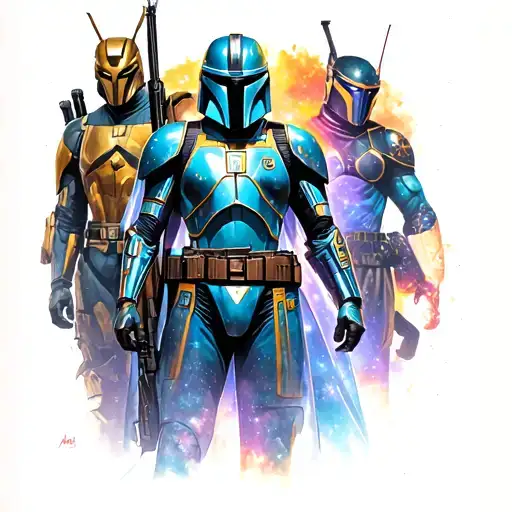 Mandalorian In Galaxy With Marvel Characters