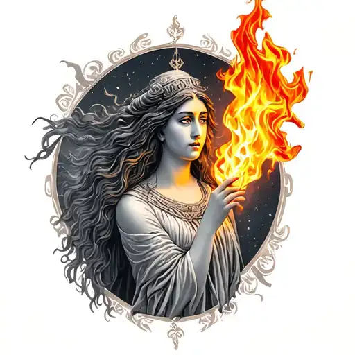 Goddess Hestia And Her Flame Of Fire