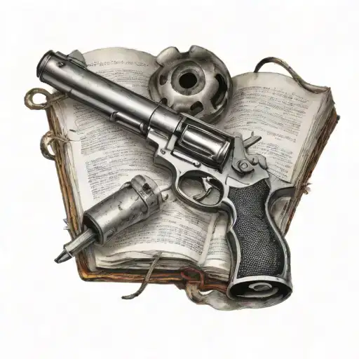 Gun In Book Open Book Surrounded