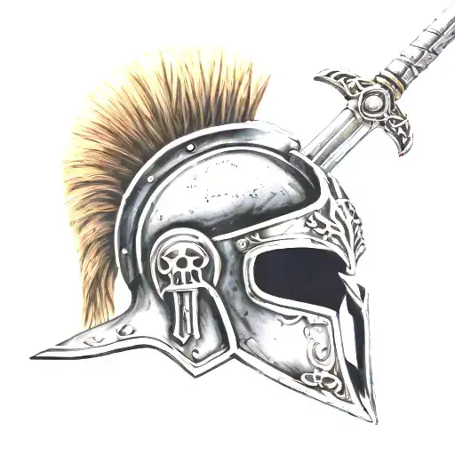 A Powerful Spartan Helmet With A Sword