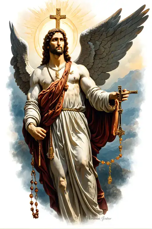 Archangel Micheal With Rosary Intertwined