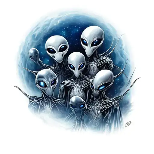 Grey Aliens Surrounded By Universe