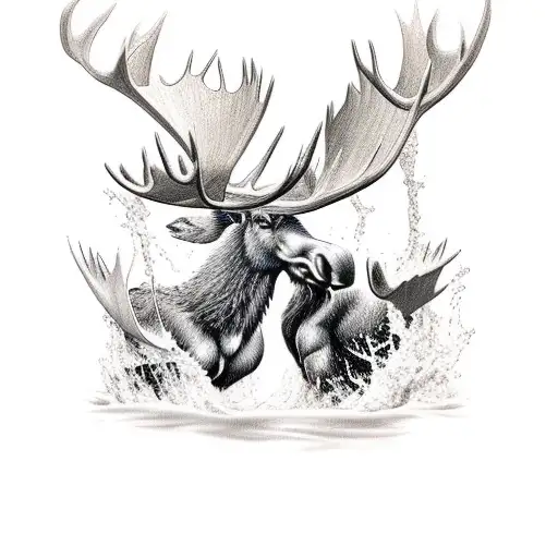 Two Moose Fighting In Water