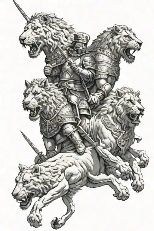 3 Templar Knights With Lions As Pets