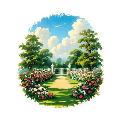 Canvas Of Blue Skies And A Vintage Garden Scene
