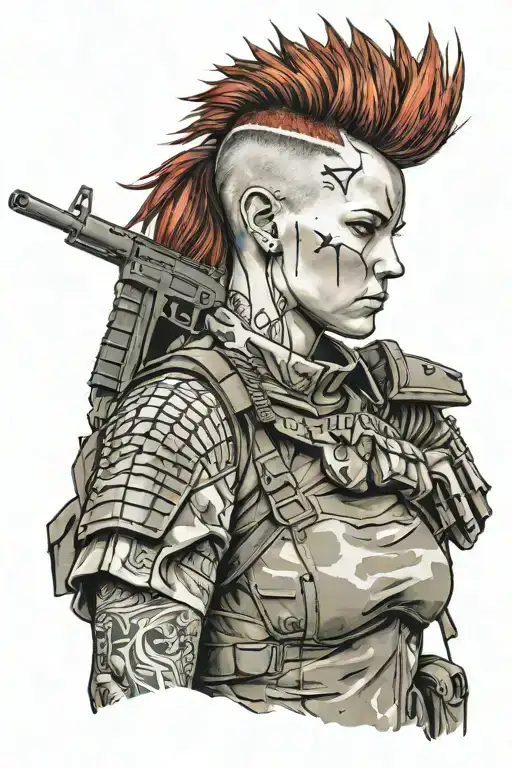 Red-haired Female Soldier With A Mohawk