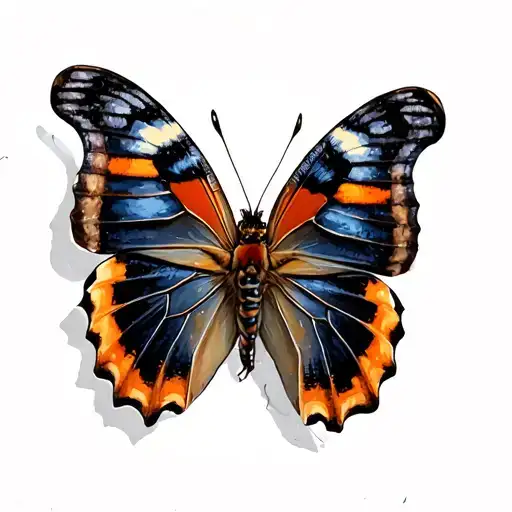 Red Admiral Butterfly Tattoo With 3 Pairs Of Winds As If She Is Flying
