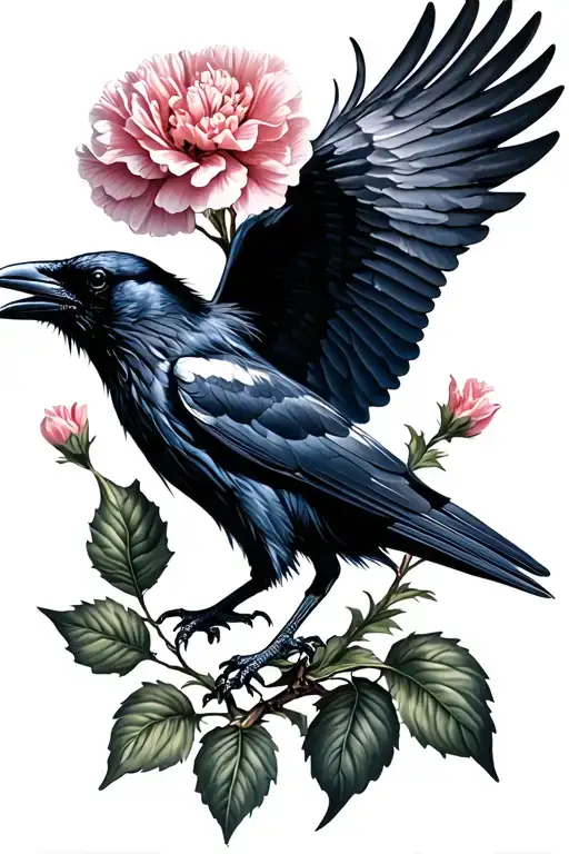 Raven Flying With A Carnation Flower