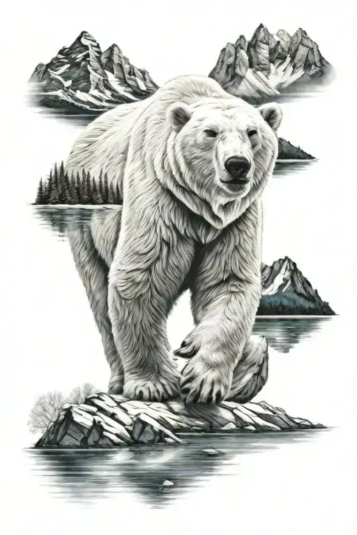 Polar Bear With Mountains Lakes Nature