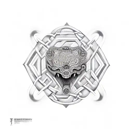 Opened Human Jaw In Celtic Pattern Style