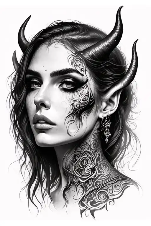 Realistic Portrait Demon Women Face