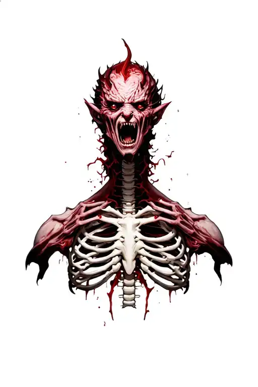 Demon Tare Open The Flesh To Come Out Reveling Rib My Rib Cage As Demon Comes Out Of Skin