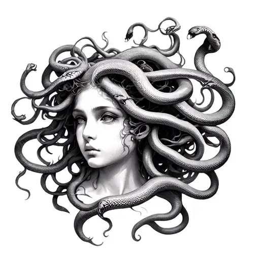 Fine Line Medusa With 14 Snakes