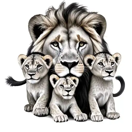King Lion With 3 Cubs