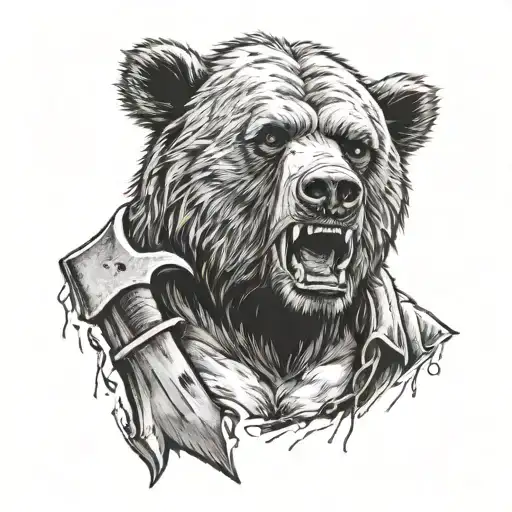 Man With Axe Vs Bear Head