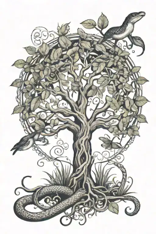 Tree Of Life With Snake With Plants Representing