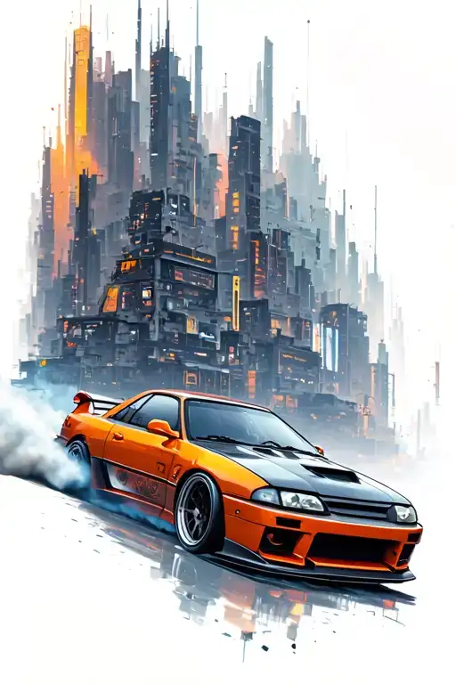 S14 Kouki Drifting Through A Futuristic Cyberpunk Cityscape