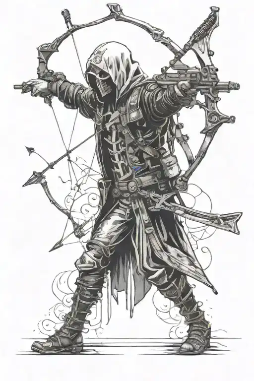 Male Skelteon Wearing Leather Jacket And Has A Crossbow And Arrows