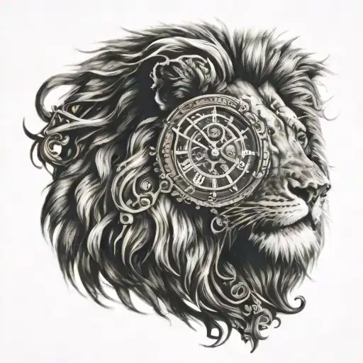 A Lion And A Clock Marking The Number 325