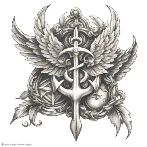 Sagittarius Sign With Angel Wings And Anchor Intertwined