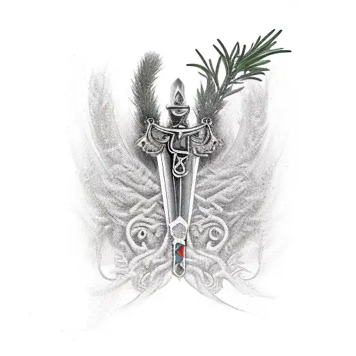 German Long Sword Wrapped With Rosemary Leaves