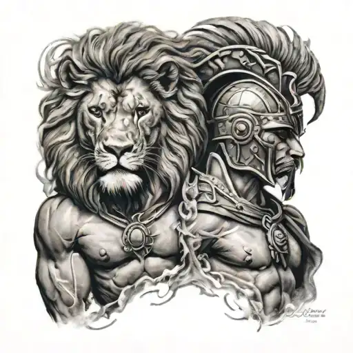 Lion And Spartan Warrior