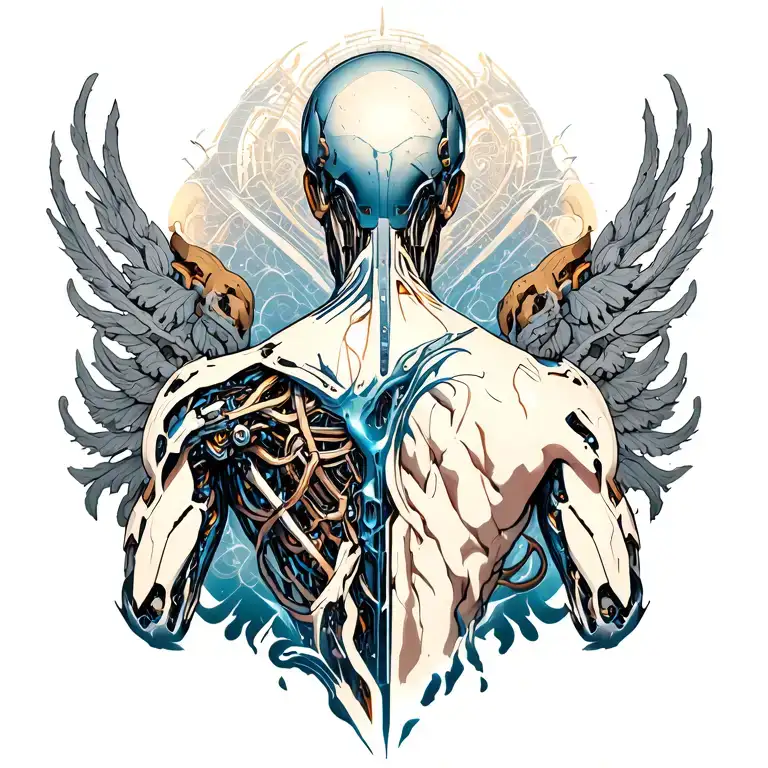 Biomech Cyborg Back Tattoo Design