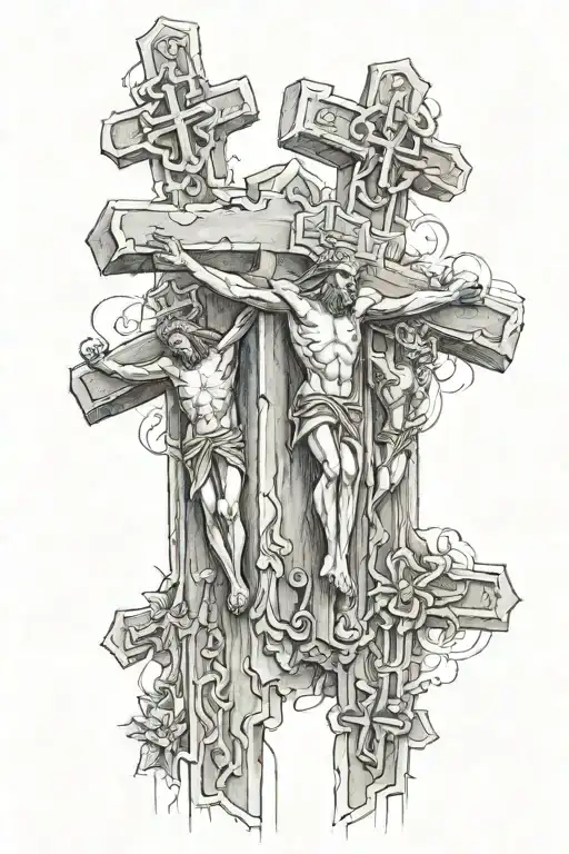 3 Crosses With Crucified People