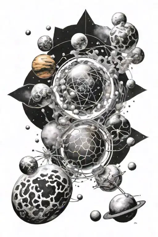 Explosion Of Atoms In The Middle Of Space With Planets Around