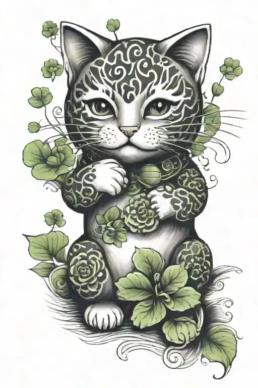 Maneki Neko With Clover Inside