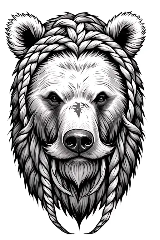 Bear Head With A Long Braided Beard And Has A Scar Over Its Eye