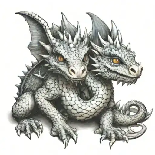 Twin Baby Dragons Protected Under A Big Dragon Wrapped